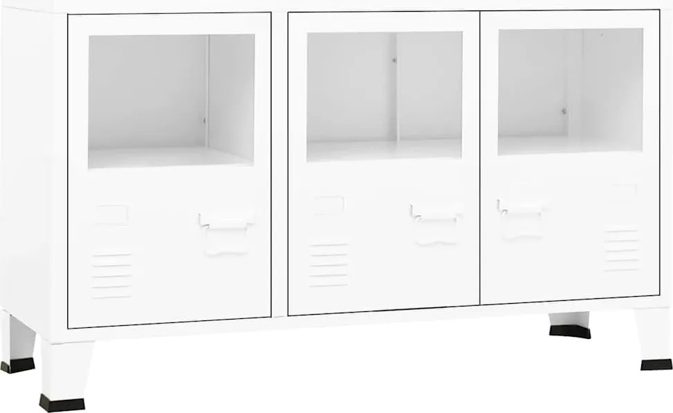 vidaXL Servantă industrială, alb, 105x35x62 cm, metal și sticlă