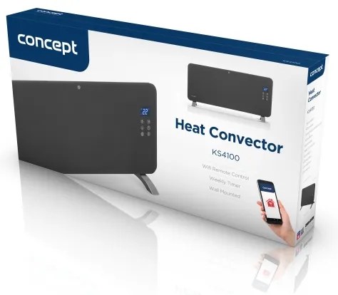 Concept KS4100 - Convector/încălzitor electric inteligent, 1000/2000 W, Wi‑Fi, IP24, gri