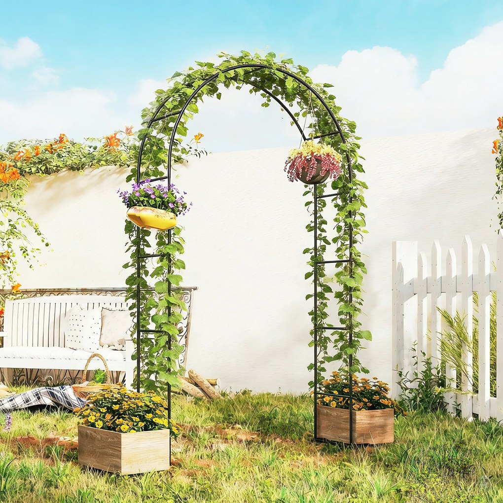 Outsunny Arc de grădină cu 2 baze pentru plante cățărătoare Trandafiri Viță-de-vie, Arc pentru nuntă, 145x39x237cm, Negru | Aosom Romania