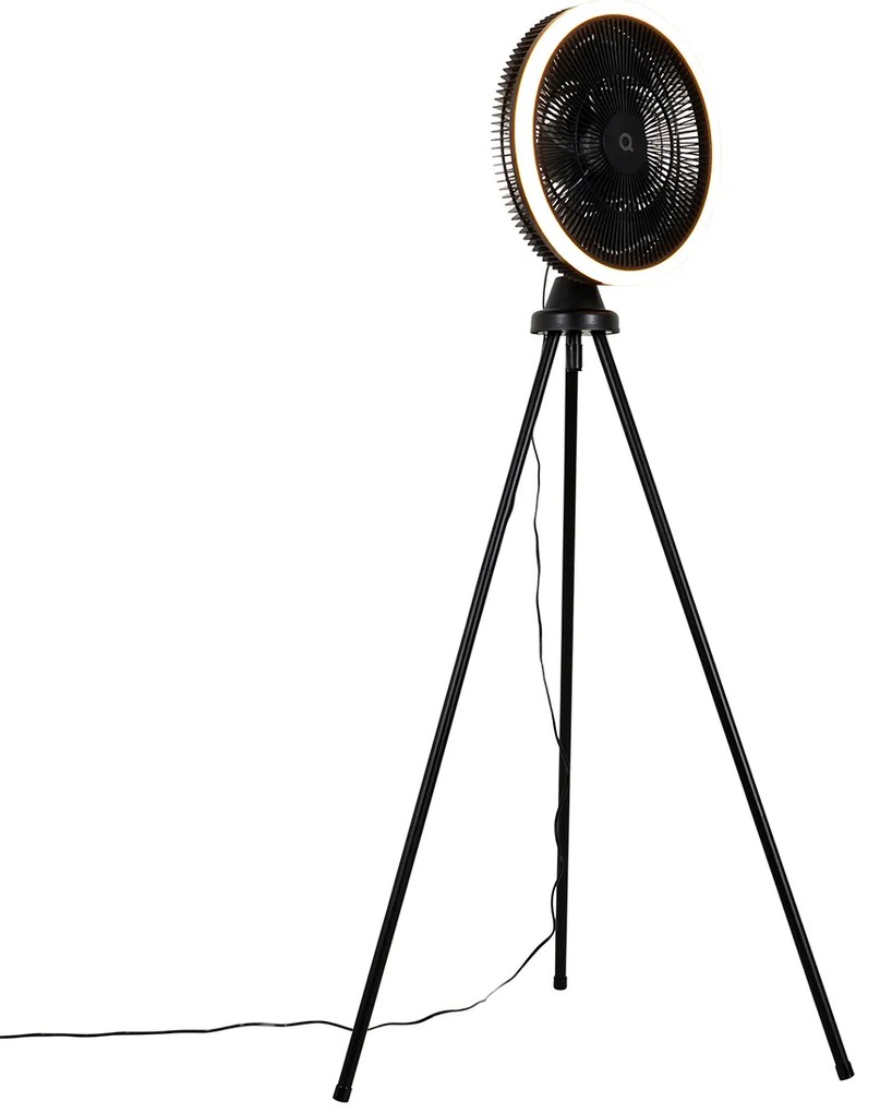 Ventilator de podea cu trepied negru inclusiv LED cu dimmer în 3 trepte - Meric