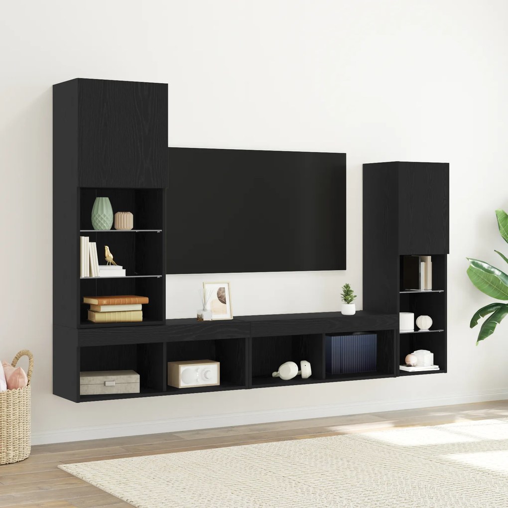 vidaXL Cabinet TV 4 pcs Stejar negru 40.5 x 30 x 102 cm Lemn compozit