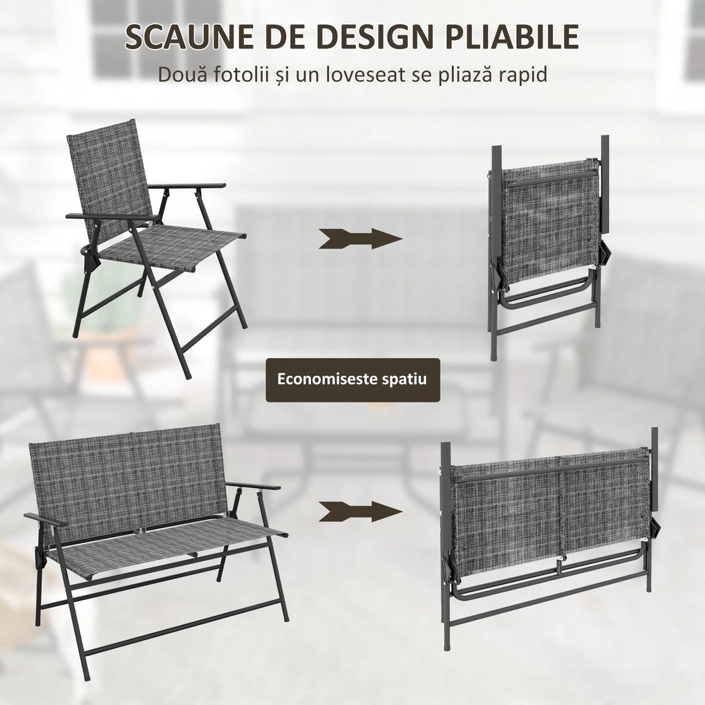 Outsunny Set de mobilier pentru exterior din 4 piese pentru terasa, Set de gradina cu doua fotolii pliabile, Gri mixt | Aosom Romania