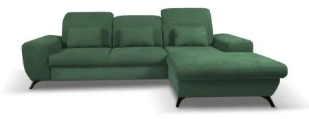 Canapea colțar extensibilă tapițată ALTA, formă în L, cu spațiu de depozitare, șezlong pe dreapta, verde