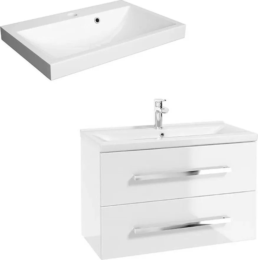 Set dulap baza suspendat Defra Granada alb cu lavoar compozit Olex 80