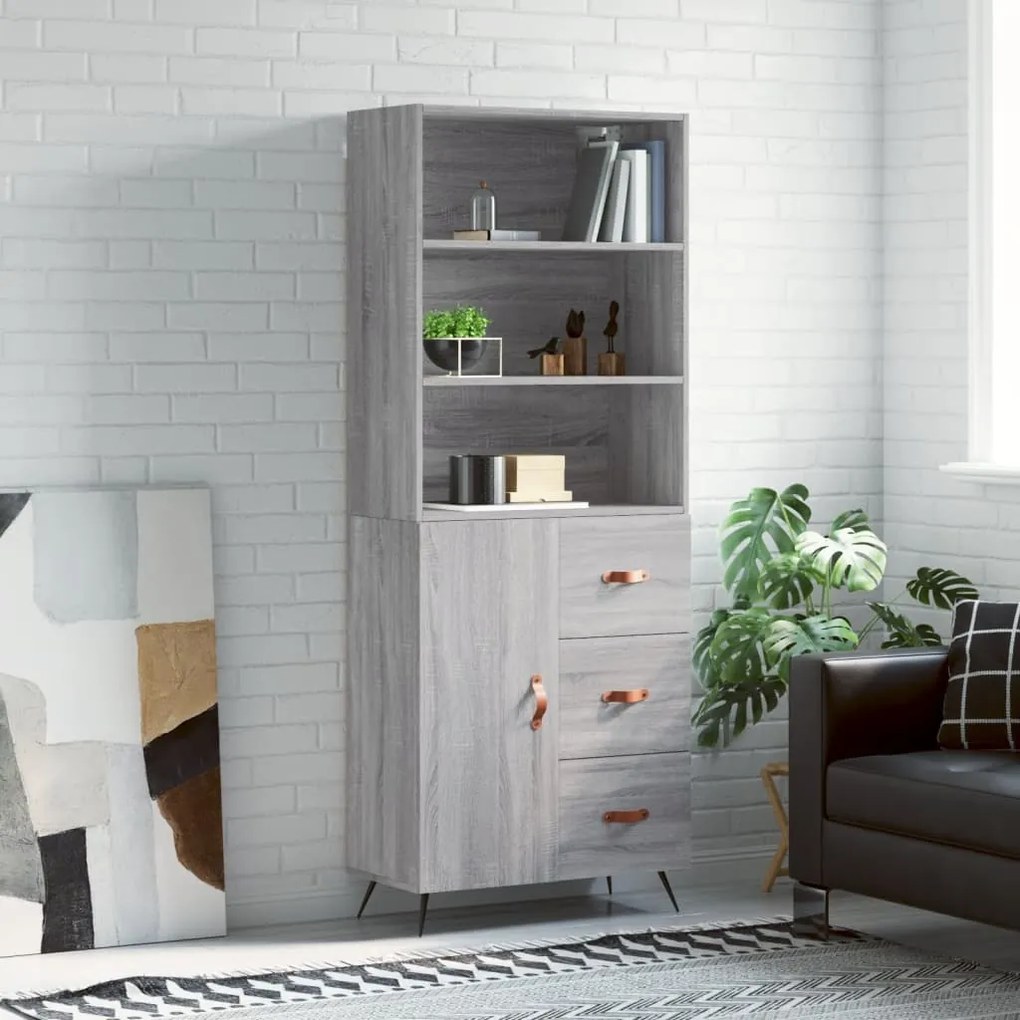 3189419 vidaXL Dulap înalt, gri sonoma, 69,5x34x180 cm, lemn compozit