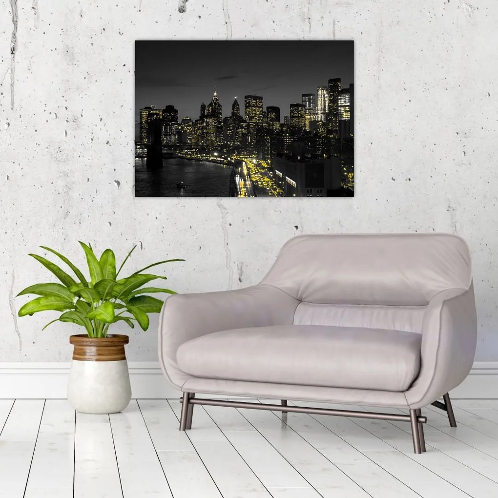 Tablou pe sticlă cu metropolă nocturnă (70x50 cm)