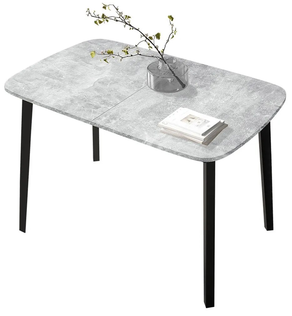 Masă sufragerie extensibilă 130 cm Grospan S 130x80 (Gri Marmură + Negru) (pentru 4-6 persoane). 1105348
