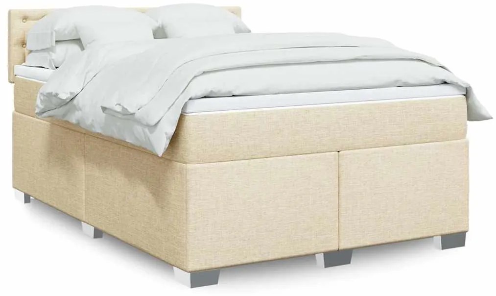 vidaXL Pat box spring cu saltea, crem, 140x200 cm, textil