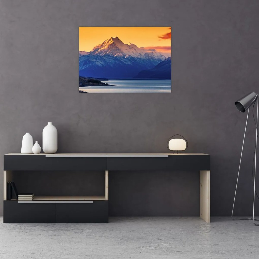 Tablou pe sticlă - Lacul Pukaki (70x50 cm)