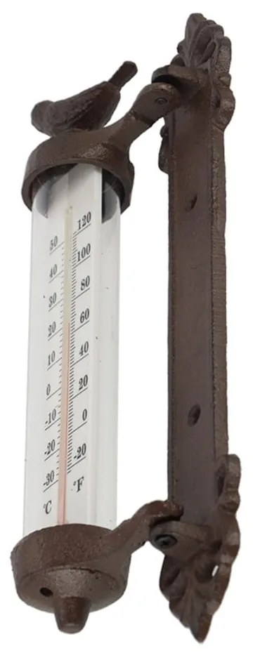 Termometru cu păsări din fontă Esschert Design Bird, înlălțime 27,3 cm