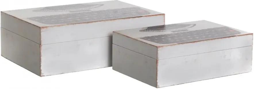 Set 2 cutii cu capac albe din MDF si canvas Tabla Ixia