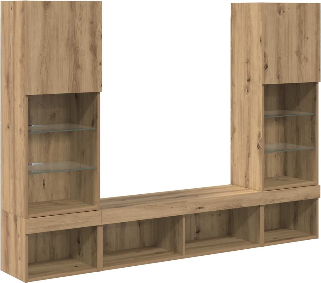 vidaXL Unități TV de perete cu LED cu led 5 pcs Stejar Artizanal