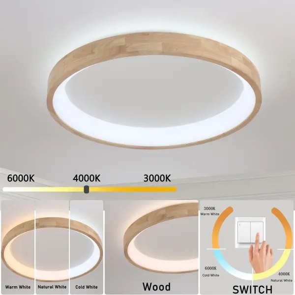 Brilagi-LED Plafonieră LED FALCON WOOD, 60W, 230V, 3000/4000/6000K, 80 cm, lemn
