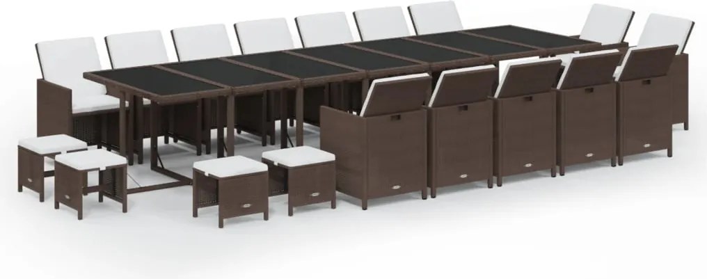vidaXL Set mobilier de grădină cu perne, 19 piese, maro, poliratan