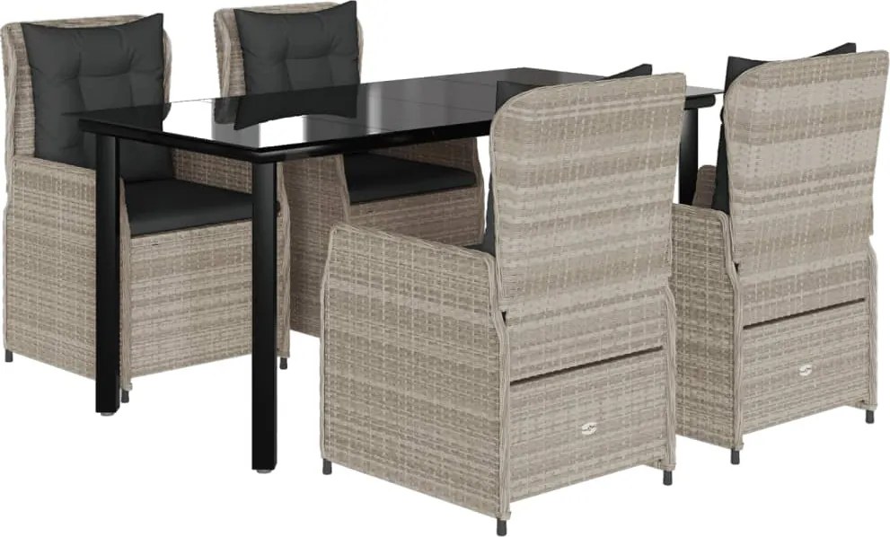 vidaXL Set mobilier de grădină cu perne, 5 piese gri deschis poliratan