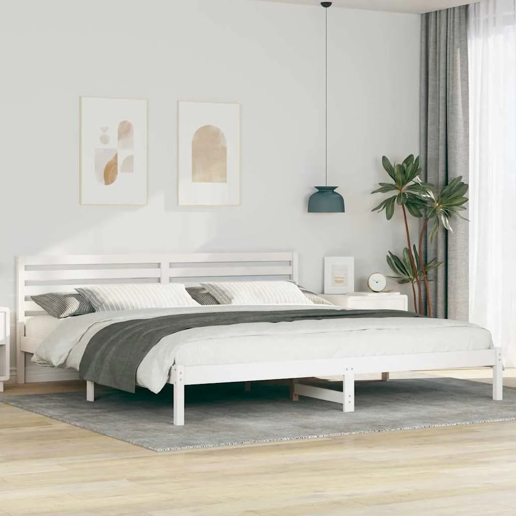 vidaXL Cadru de pat cu headboard Alb 180 x 210 cm Lemn de brad solid