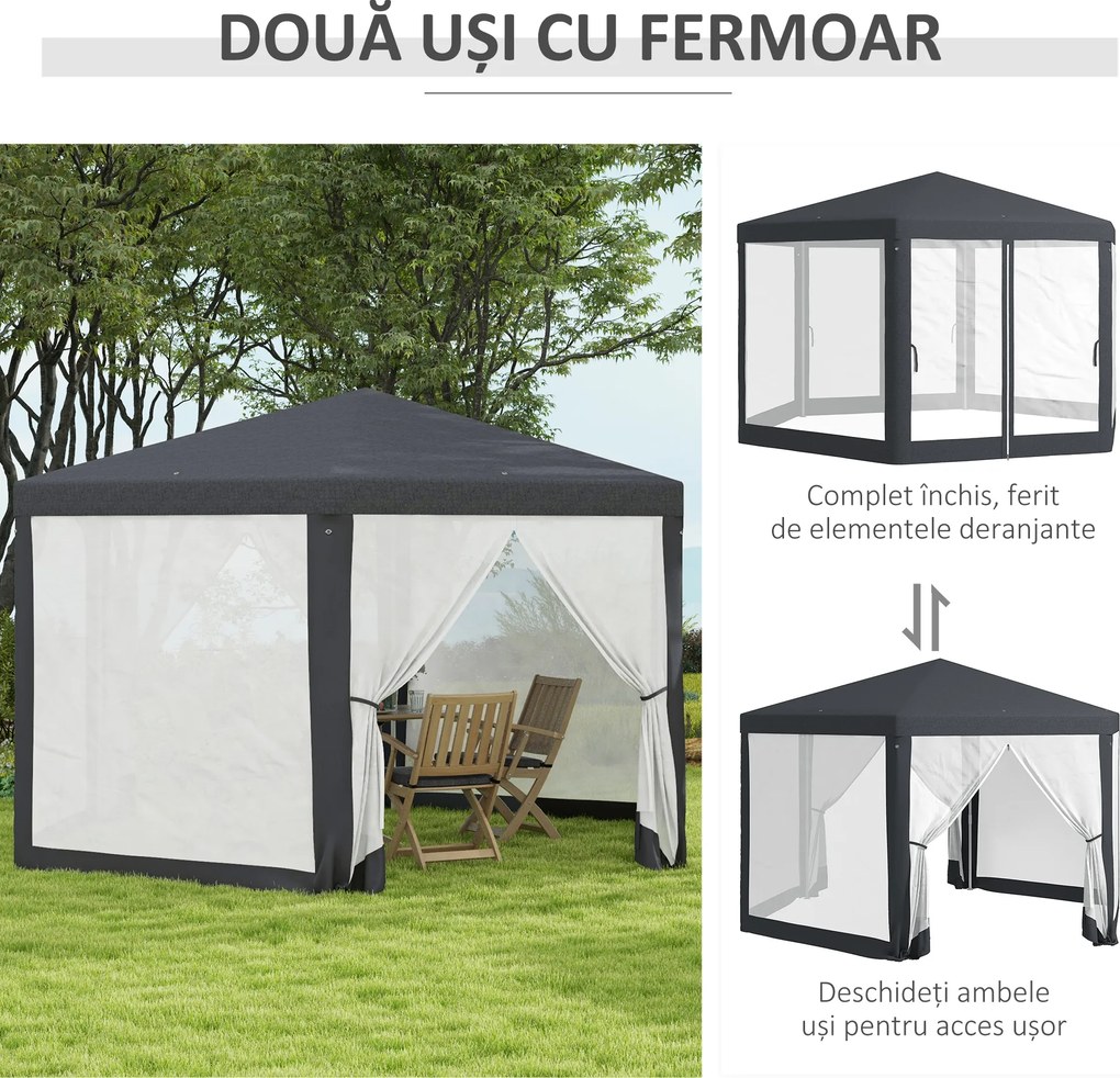Outsunny Pavilion 4x4 m de Gradina Hexagonal cu Pereti din Plasa, 2 Usi si Picioare Reglabile, Pavilion din Metal si Poliester | Aosom Romania