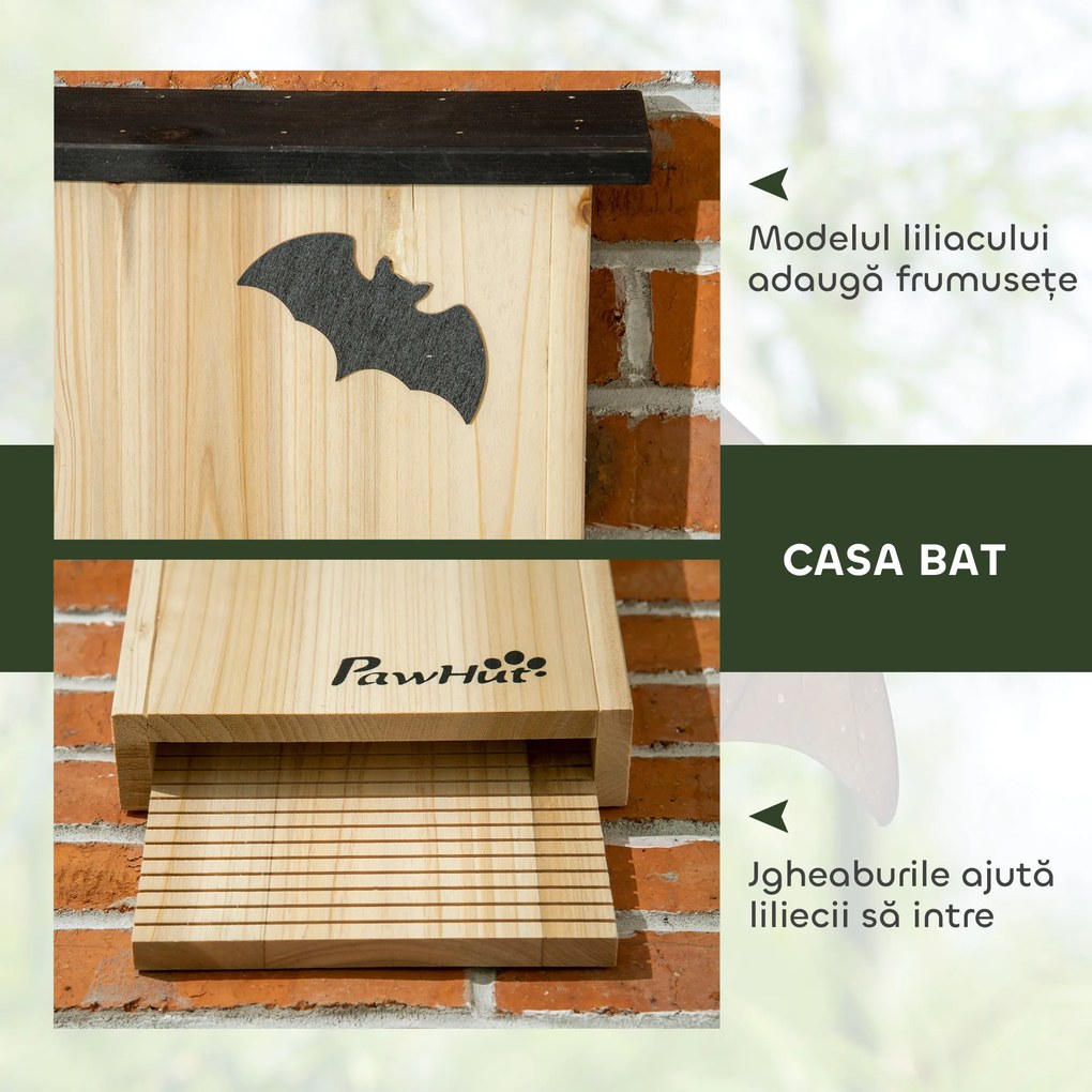 PawHut Set de 3 Adăposturi pentru Liliac din Lemn de Brad pentru Exterior, 25x6x37.5 cm, Lemn Natural | Aosom Romania
