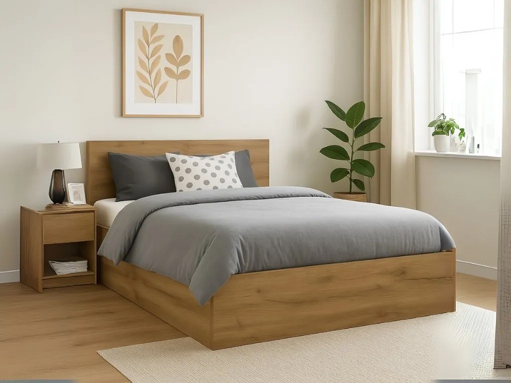 Pat SOFIA 120 x 200 cm, stejar artisan Saltele: Cu saltele Sommera 18 cm, Somiera pat: Cu lamele drepte
