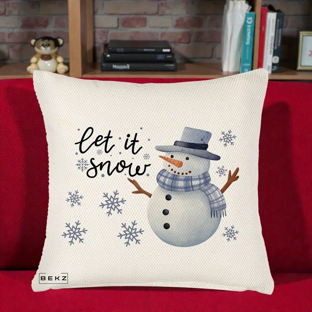 Perna Decorativa Let It Snow Om de Zapada, 40x40 cm, Crem Reliefat, Husa Detasabila, Perna Inclusa, BEKZ®
