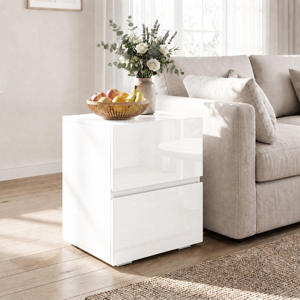 HOMCOM Set de 2 Noptiere cu 2 Sertare, Alb | Aosom Romania