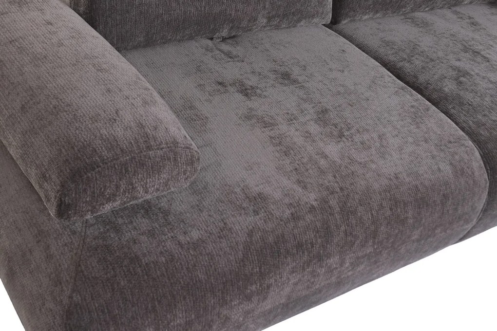 Canapea cu 3 locuri din bumbac, gri, spătar rabatabil, picioare sferice din lemn, material rezistent la pete, 85 x 220 x 111 cm, „Èze”