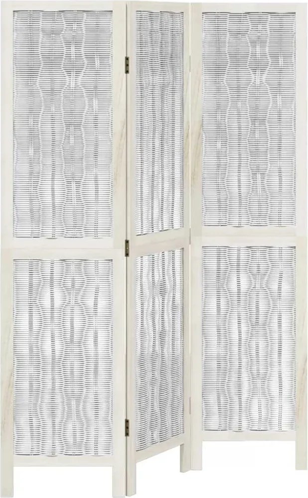 vidaXL Paravan cameră 3 panouri, alb, lemn masiv paulownia