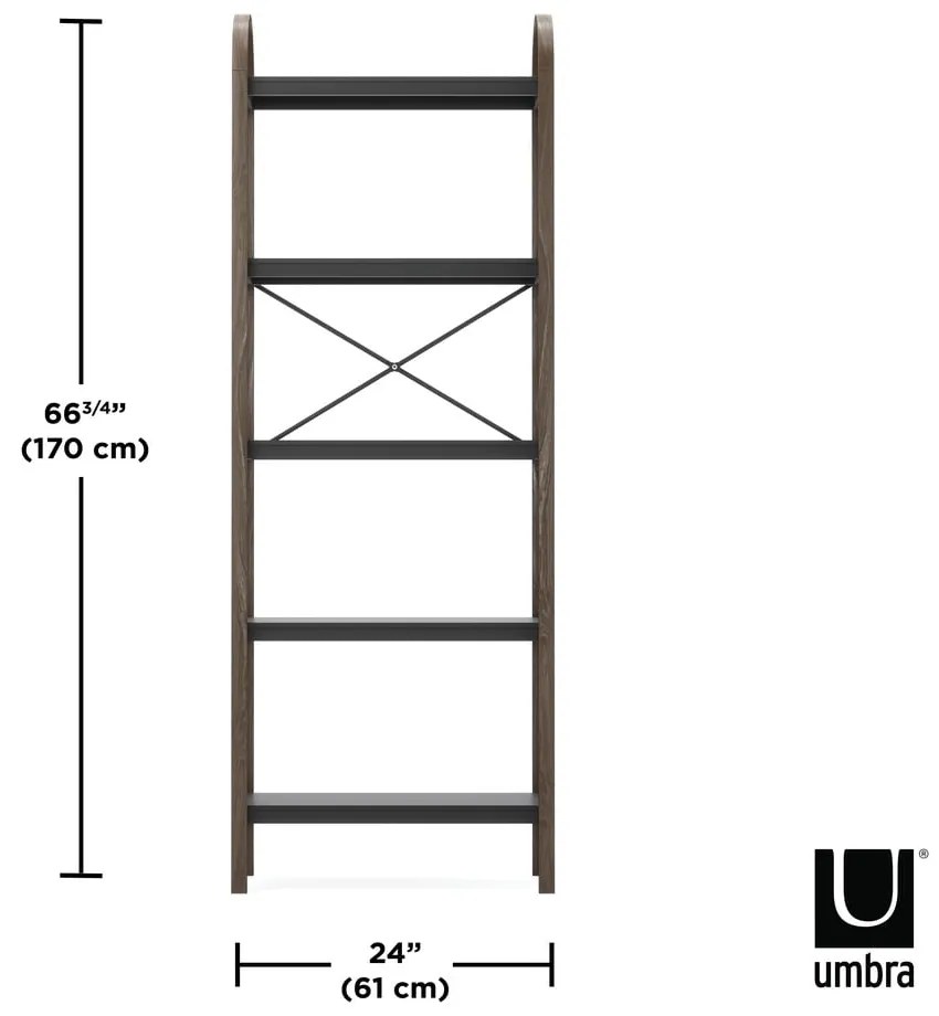 Etajeră neagră/în culoare naturală cu aspect de lemn de nuc 61x170 cm Bellwood – Umbra