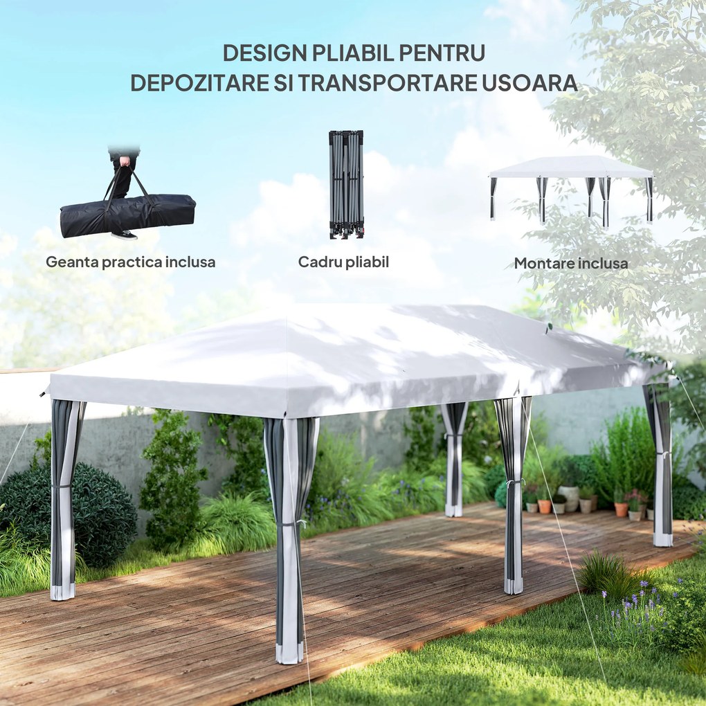 Outsunny Foisor de gradina cu plasa de tantari, alb, 3x6m | Aosom Romania