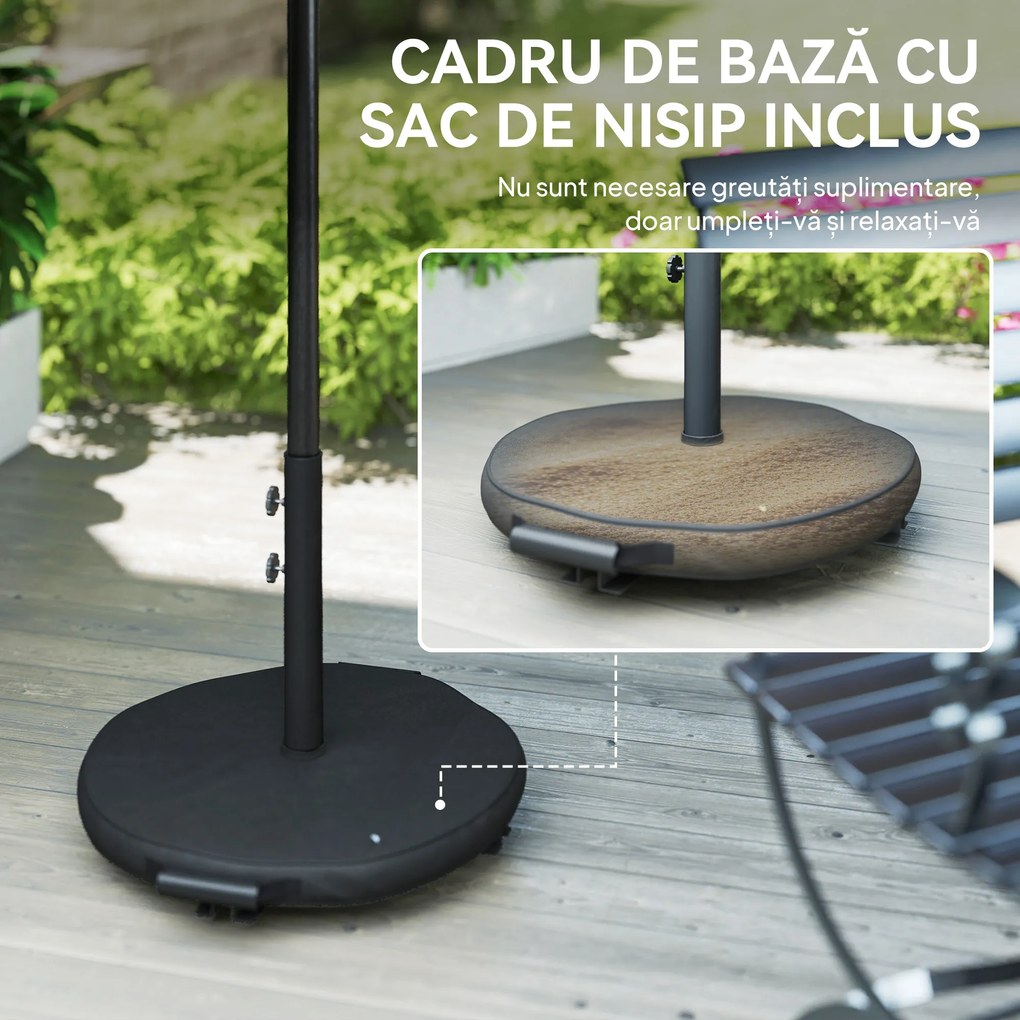 Outsunny Umbrelă 3x3 m cu Bază, Sac de Nisip, Manivelă, Gri Închis | Aosom Romania