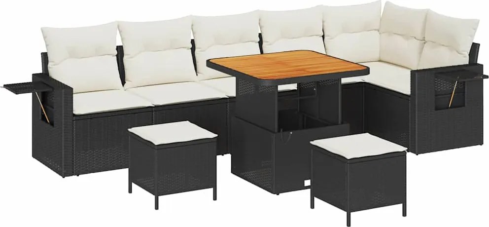 vidaXL Set de canapele pentru grădină 11 pcs Negru și Crem poliratan