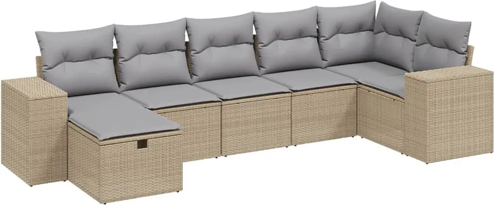 vidaXL Set canapele de grădină, 7 piese, cu perne, bej, poliratan