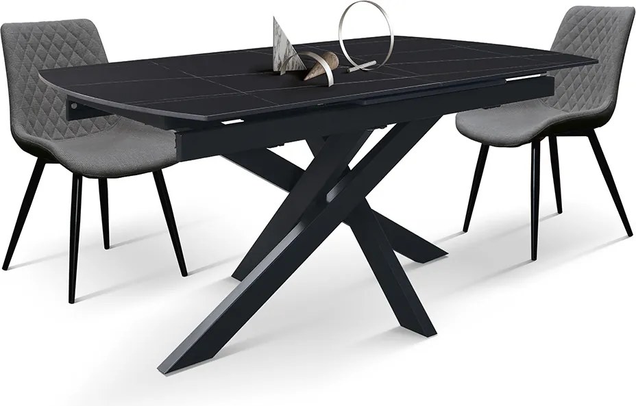 Masă Alma extensibilă, sticlă ceramică-picior metalic