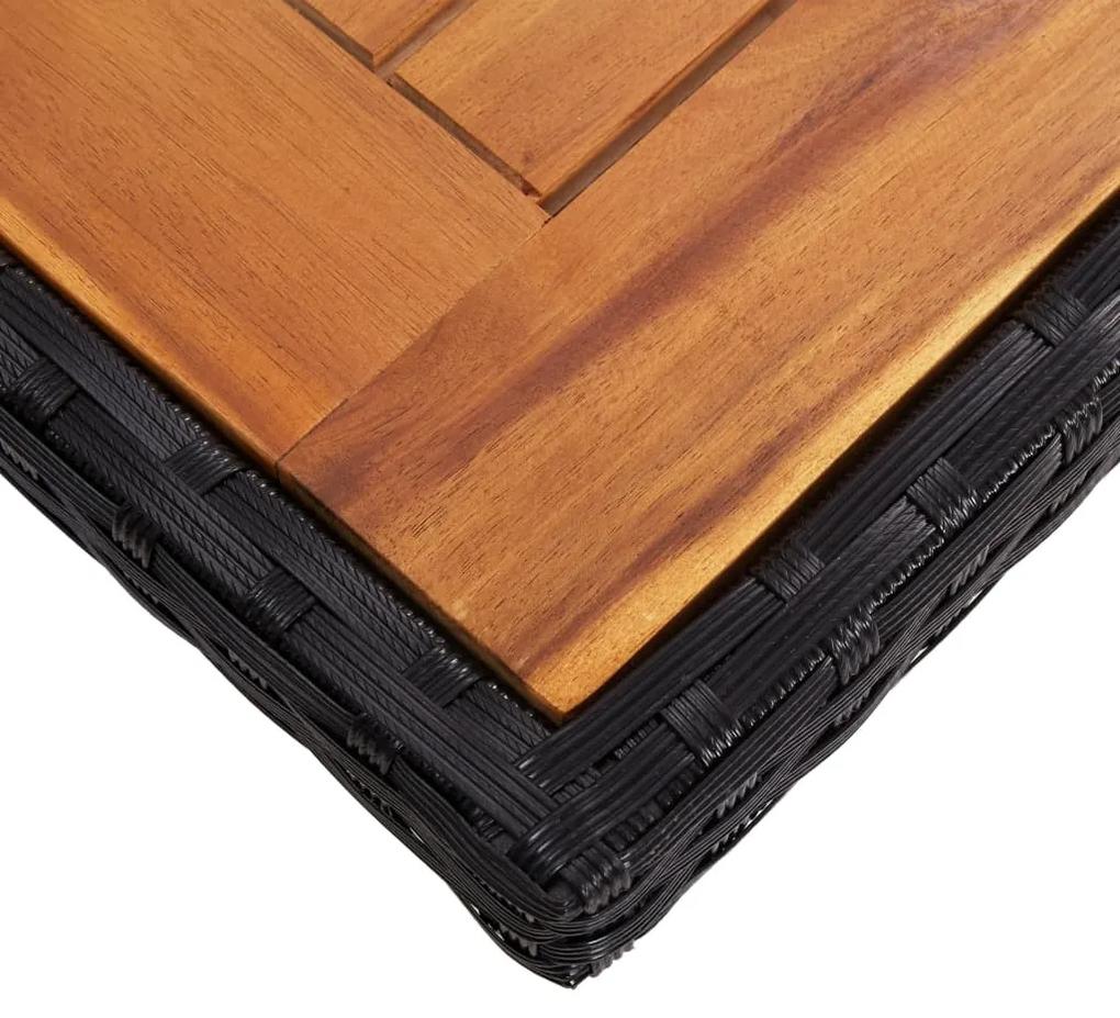 Masa de exterior, negru, poliratan si lemn masiv de acacia 1, negru si maro