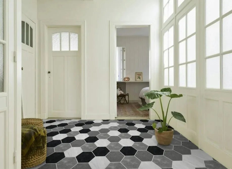 Linoleum Model Pembroke 909M, Latime 200 cm, Alb/Negru