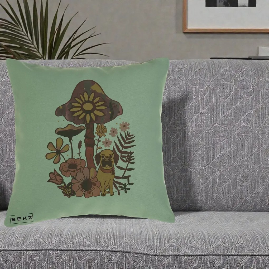 Perna Decorativa Ciuperca Caine Boho, 40x40 cm, Verde, Husa Detasabila, Perna Inclusa, BEKZ®