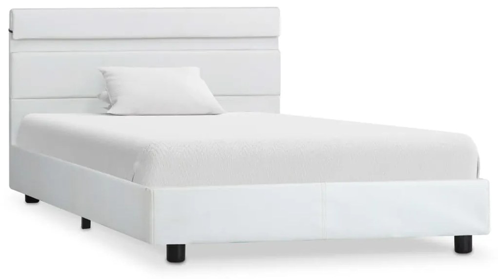 284787 vidaXL Cadru de pat cu LED-uri, alb, 100 x 200 cm, piele ecologică