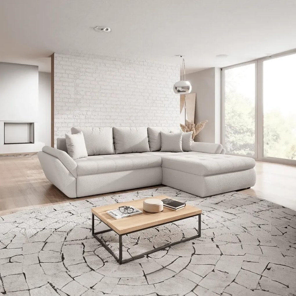 Colțar extensibil dumonde cu ladă de depozitare si sezut confortabil din spuma high-density, Loana Euphoria Ivory II 270x185 cm