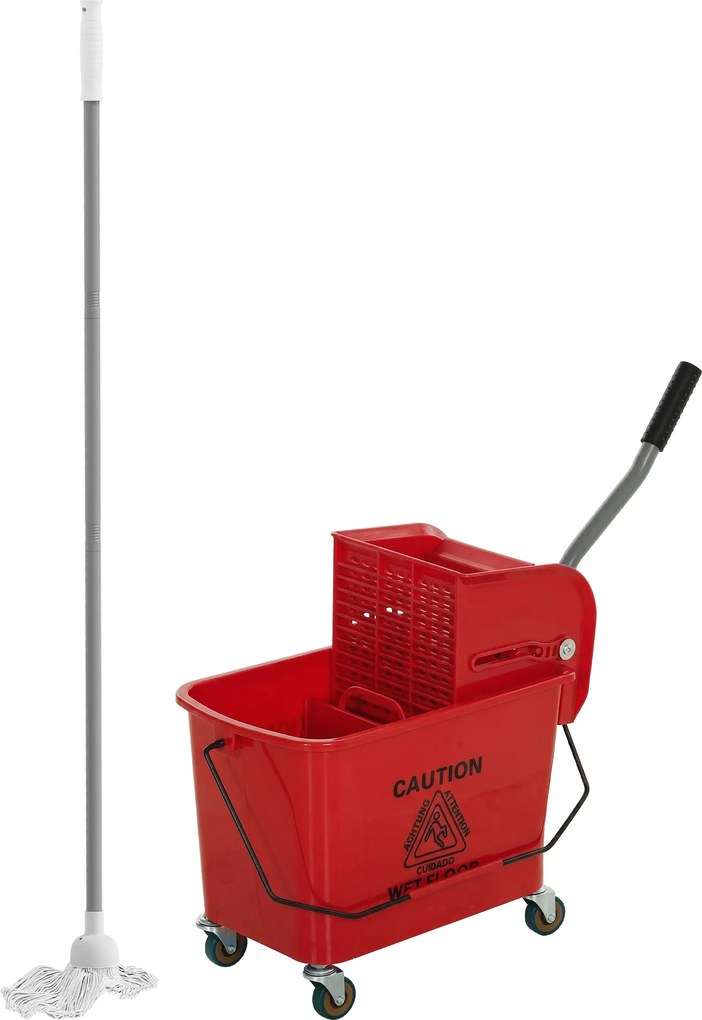 HOMCOM Găleată de mop cu stoarcător, panou separator și roți, capacitate 20 L pentru curățenie casnică 45x26,5x70 cm roșu | Aosom Romania