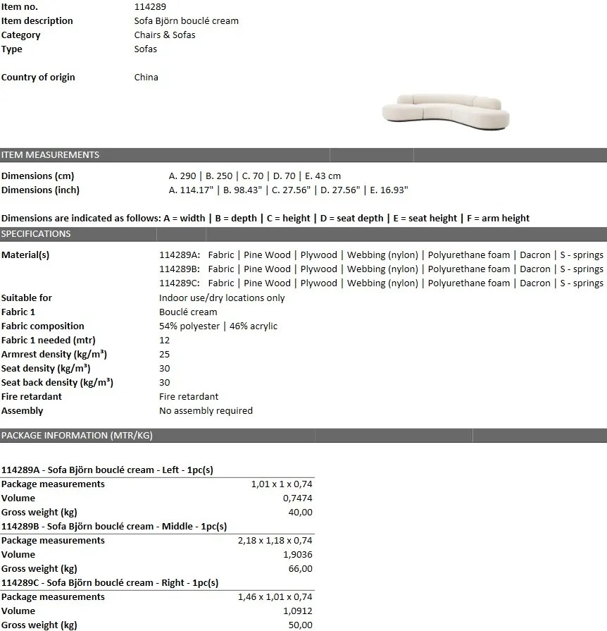 Canapea design modern Bjorn L 114289 HZ