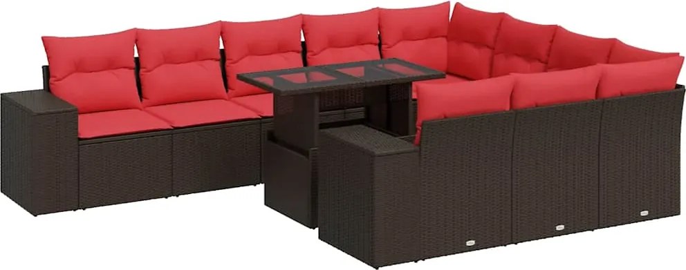vidaXL Set canapele de grădină cu perne, 11 piese, maro, poliratan