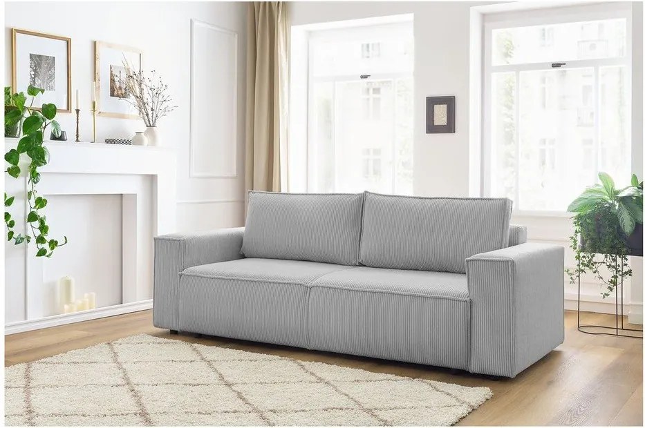 Canapea gri deschis extensibilă cu tapițerie din catifea reiată 245 cm Nihad – Bobochic Paris