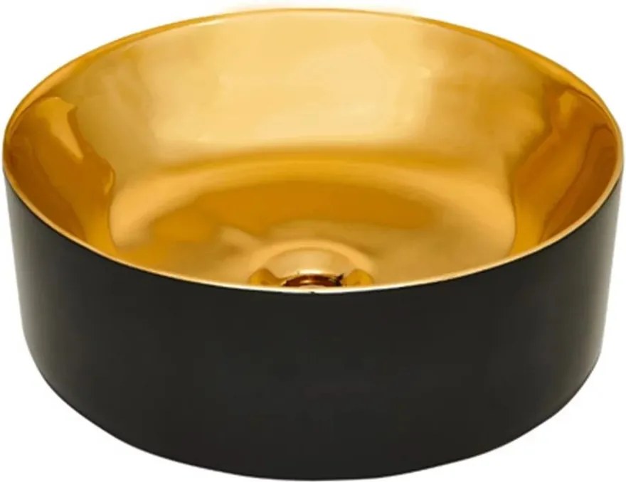 Lavoar pe blat Invena Kos rotund 42 cm negru - auriu lucios