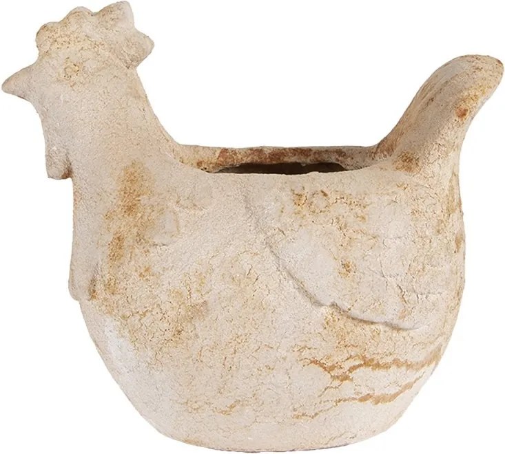 Ghiveci decorativ găină, din ceramică, bej, 31x20x27 cm