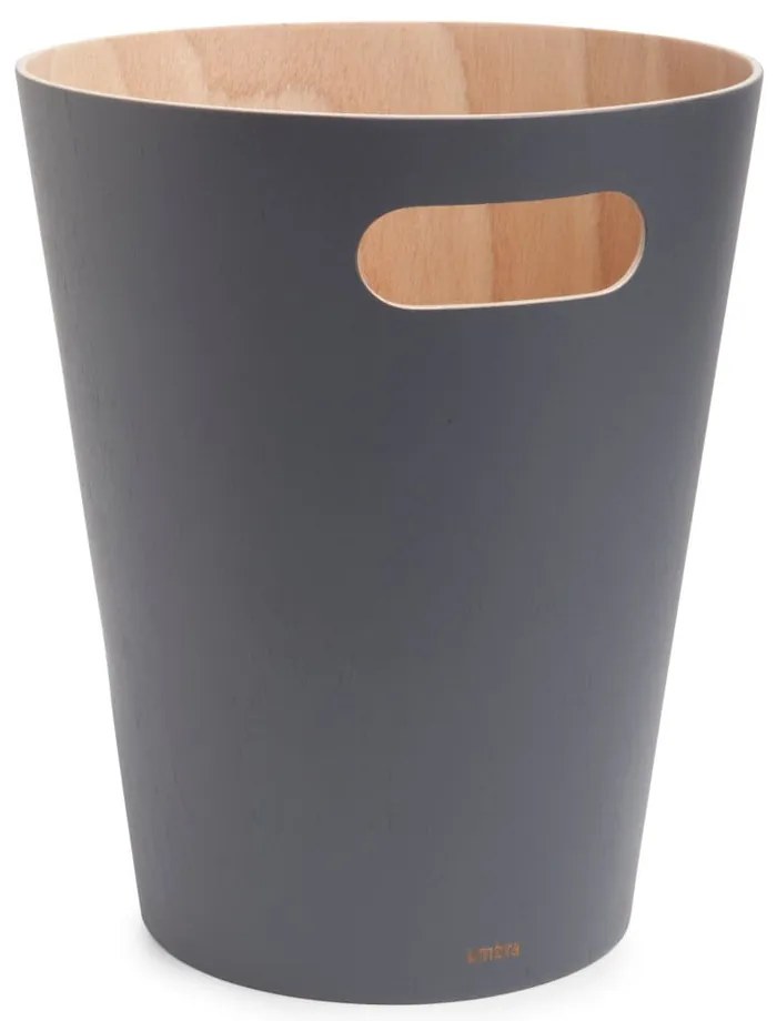 Coș de gunoi gri închis din lemn 7,5 l Woodrow – Umbra
