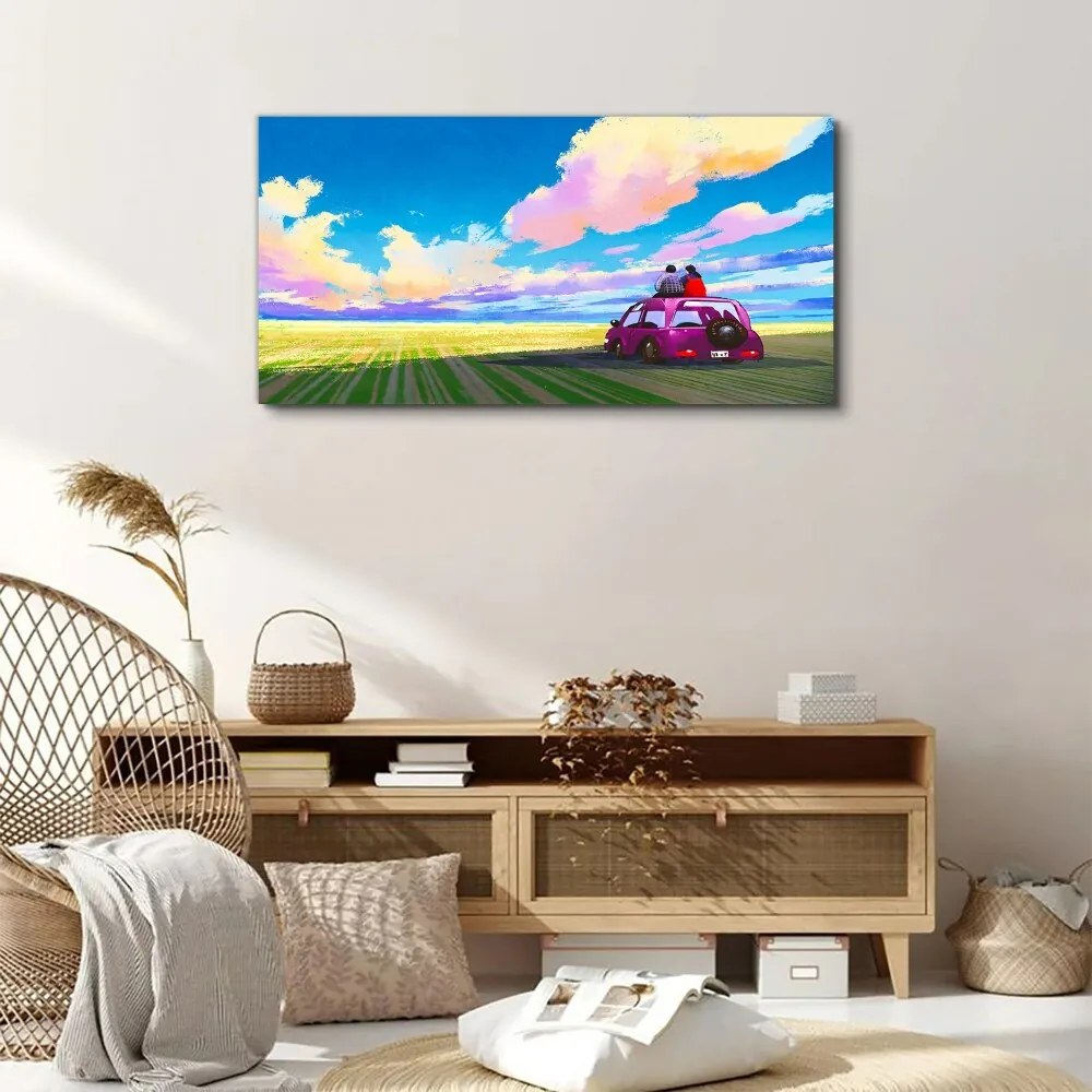 Tablou canvas luncă mașină cer cuplu
