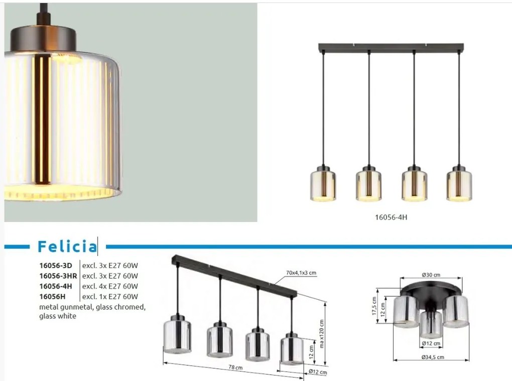 Lustra cu 4 Pendule negru crom FELICIA