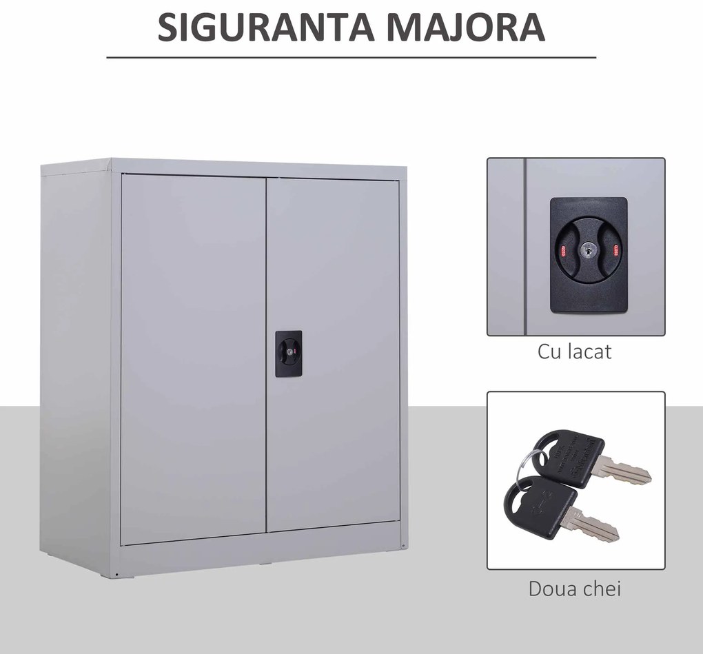 Vinsetto Dulap pentru Documente cu Raft Reglabil și Încuietoare de Siguranță, 80x40x92,5 cm, Gri | Aosom Romania