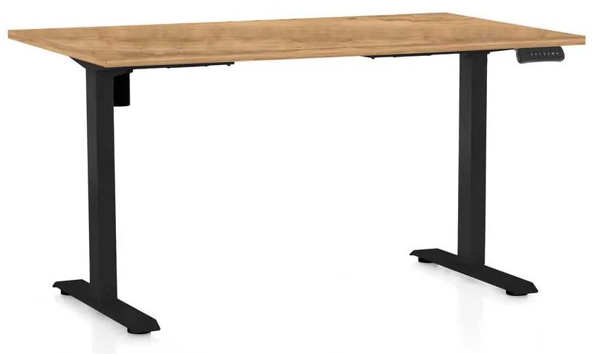 Masă înălțime reglabilă OfficeTech B, 120 x 80 cm, picioare negre, stejar auriu