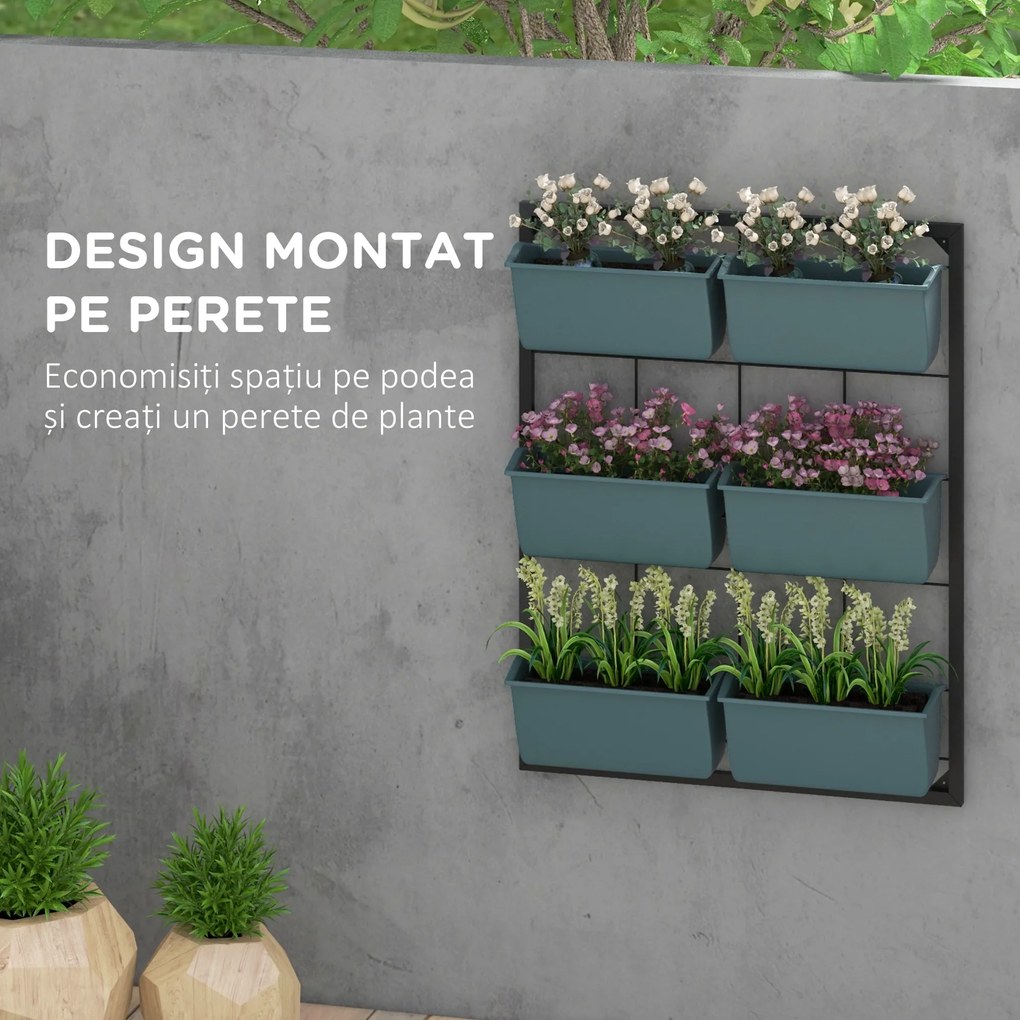 Outsunny Jardiniera de perete pe 3 nivele cu 6 ghivece pentru interior si exterior, Jardiniera cu montare pe perete